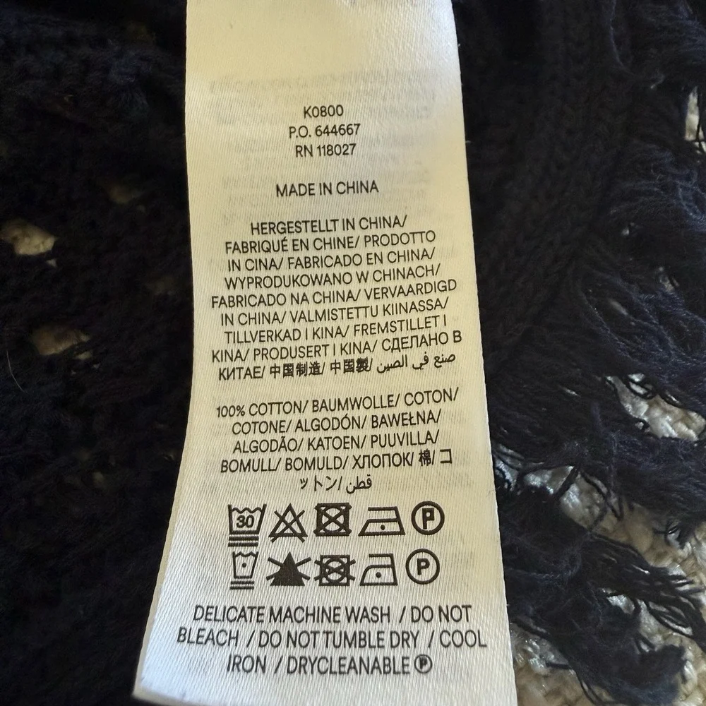 Boden Womens M‎ Crochet Knit Fringe Crop Top Navy Blue Cotton Boho Swim Cover